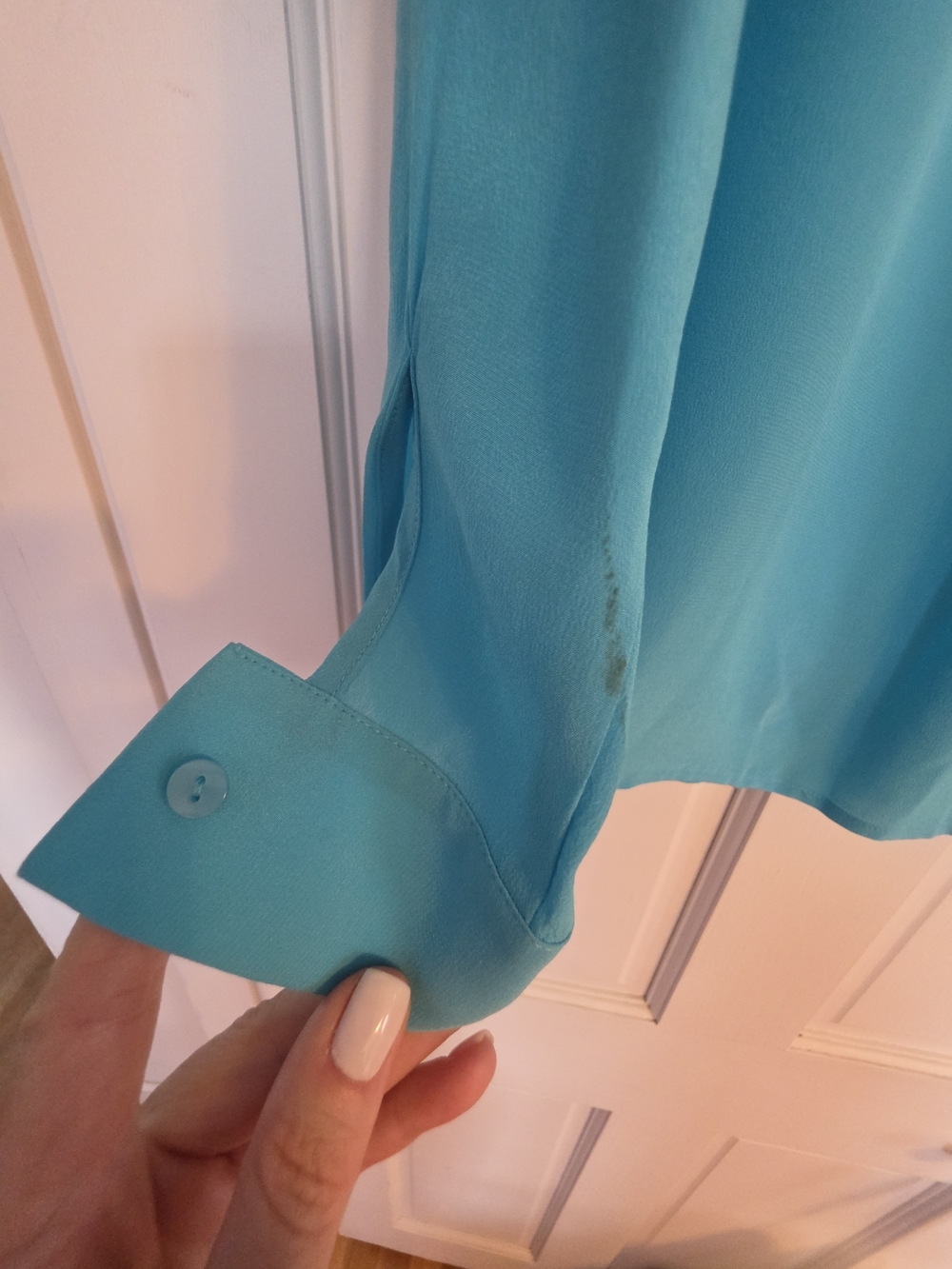 Worthington Turquoise Button-Front Blouse 100% Silk - Picture 3 of 5
